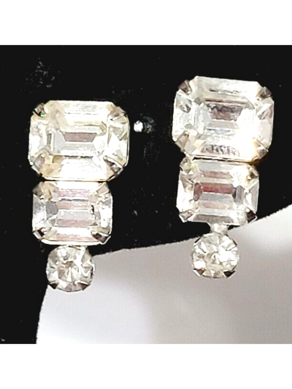 Vintage Mid-Century Rhinestone Screw Back Drop Earrings, Sparkly Prong-Set sb-33